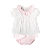 Babidu Baby Girl White Top and Pale Pink Short Set